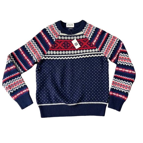 GAP Sweater Unisex Kids XL Wool Blend Fairisle Elysian Blue Multicolor Holiday - Picture 1 of 7